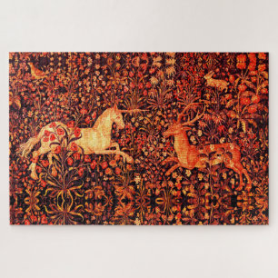 EENHOORN EN HERTEN, BLOEMEN, BOSDIEREN Rode Bloeme Legpuzzel