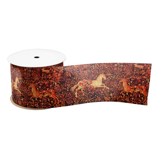 EENHOORN EN HERTEN, BLOEMEN, BOSDIEREN Rode Bloeme Lint (Spoel)