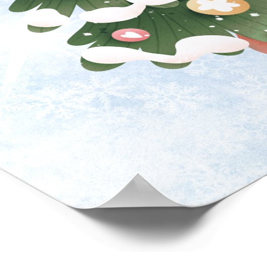 Eenhoorn en kerstboom op sprankelende blauwe lucht poster (Hoek)