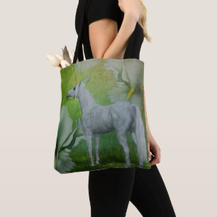 Eenhoorn en lelie bloemen fantasie paard kunst draagtas