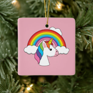 Eenhoorn en Regenboog met Wolken Kawaii Keramisch Ornament