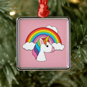 Eenhoorn en Regenboog met Wolken Kawaii Metalen Ornament