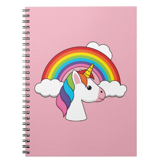 Eenhoorn en Regenboog met Wolken Kawaii Notitieboek (Voorkant)