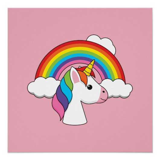Eenhoorn en Regenboog met Wolken Kawaii Perfect Poster (Voorkant)