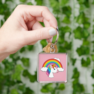 Eenhoorn en Regenboog met Wolken Kawaii Sleutelhanger