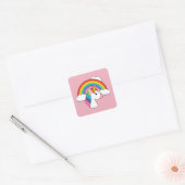 Eenhoorn en Regenboog met Wolken Kawaii Vierkante Sticker (Envelop)