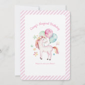 Eenhoorn en Regenboog Roze Waterverf Verjaardag Kaart (Achterkant)