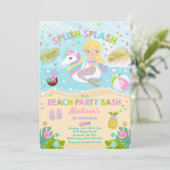 Eenhoorn en Zeemeermin Beach Party Uitnodiging (Staand voorkant)