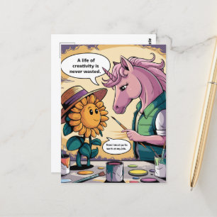 Eenhoorn en zonnebloem Een leven van creativiteit Briefkaart