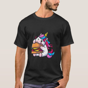 Eenhoorn eten Burger Grappig Fastfood America USA T-shirt