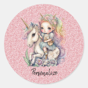 Eenhoorn Fairy Prinses Roze Glitter Fantasy Meisje Ronde Sticker