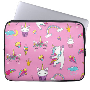 Eenhoorn Fan Club patroon Roze Laptop Sleeve
