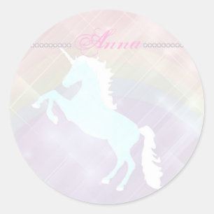 eenhoorn fantasie roze en paars ronde sticker