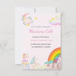 Eenhoorn Feeën Baby Meisje Baby Shower Uitnodiging