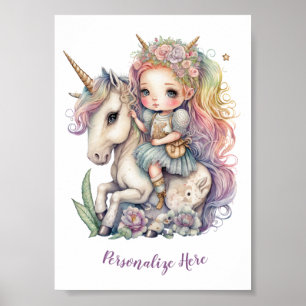 Eenhoorn Feeën Prinses Regenboog Kleuren Personali Poster