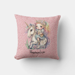 Eenhoorn Feeën Prinses Roze Glitter Fantasie Meisj Kussen