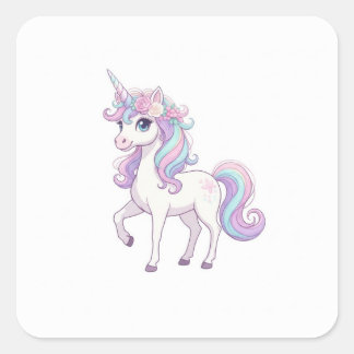 Eenhoorn Feestje Knop Vierkante Sticker