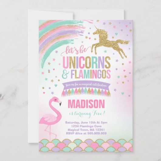 Eenhoorn & Flamingo Verjaardag Uitnodiging Magic P (Voorkant)