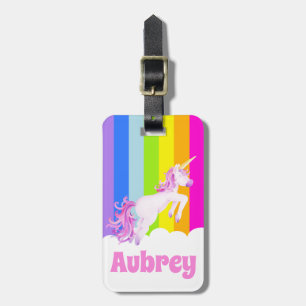 Eenhoorn galop roze regenboog eenhoorn kinder naam bagagelabel