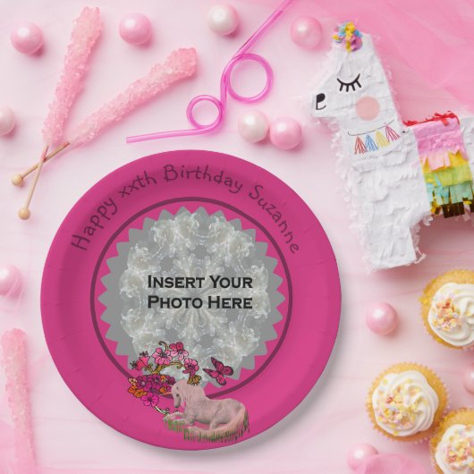 Eenhoorn Gepersonaliseerde Foto Verjaardagsfeest Papieren Bordje (Feest)