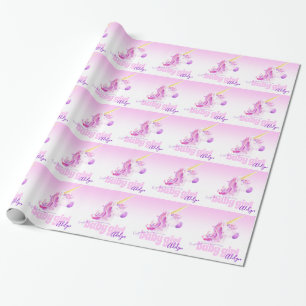 Eenhoorn gepersonaliseerde nieuwe baby roze papier