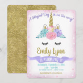 Eenhoorn Gezicht Glitter Magische Pastel Bloemen Kaart (Voorkant / Achterkant)