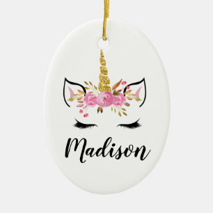 Eenhoorn Gezicht Met Wimpers Gepersonaliseerde Naa Keramisch Ornament