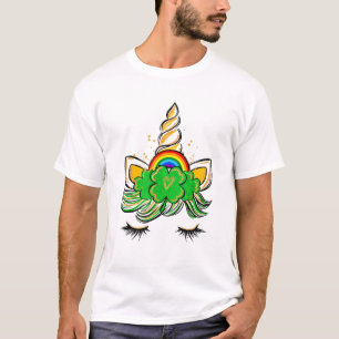Eenhoorn Gezicht St Patrick's Dag Ierse Meisjes Ki T-shirt