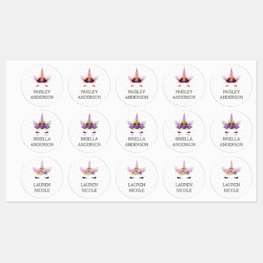 Eenhoorn Gezicht Variëteit naam stickers (Vel)