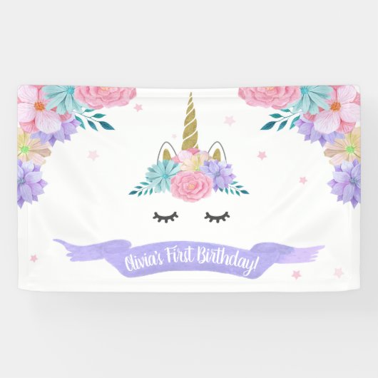 Eenhoorn Gezicht Verjaardag Banner Achtergrond (Horizontaal)