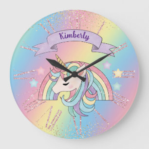 Eenhoorn & Glitterende Regenboog Gouden Glitter Aa Grote Klok