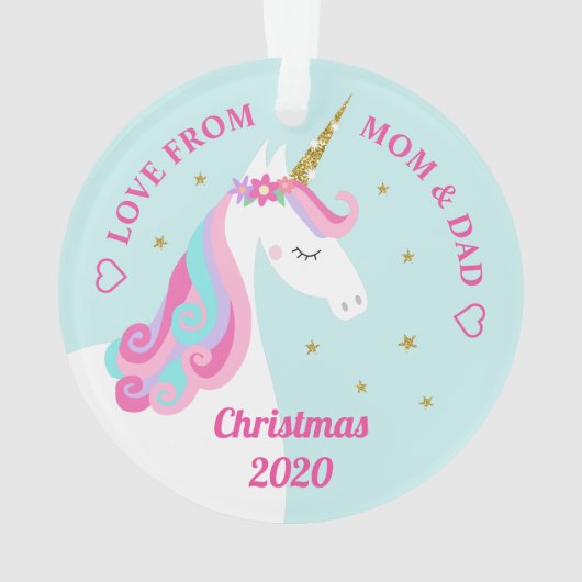 Eenhoorn Goud Glitter Dochter Kerstmis Ornament (achterkant)