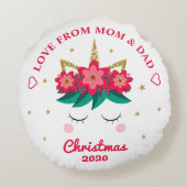 Eenhoorn Goud Glitter Dochter Kerstmis Rond Kussen (Achterkant)