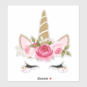 Eenhoorn Goud Roze Bloemig Cute Trendy Sticker