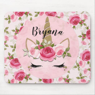 Eenhoorn Goud Roze Bloemrozen Mooie Trendy Muismat