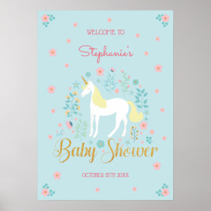 eenhoorn gouden glitter Baby shower Poster