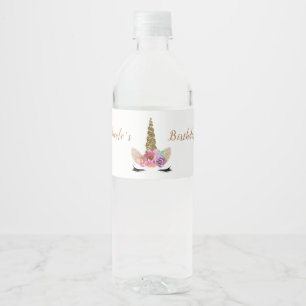 Eenhoorn Gouden Glitter Bloem Sluier Aangepast Ver Waterfles Etiket