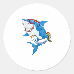 Eenhoorn Haaien Zwembad Feest T-Shirt Kinderen Mei Ronde Sticker