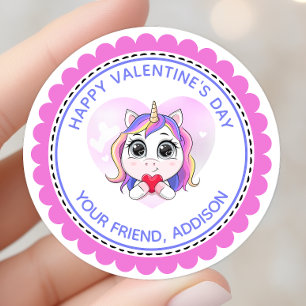 Eenhoorn Hart Cute Gepersonaliseerde Valentijn Ronde Sticker