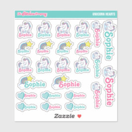 Eenhoorn Hearts gepersonaliseerde naamlabels | Sch Sticker