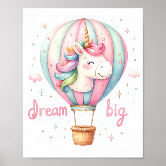 Eenhoorn Hete Luchtballon Kwekerij Kunst Poster (Voorkant)