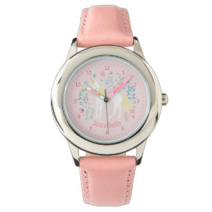 Eenhoorn horloge gepersonaliseerde naam roze