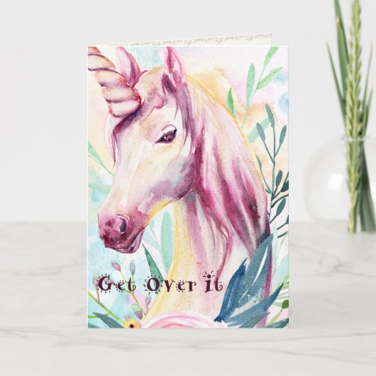 Eenhoorn Humor Kleurrijke Waterverf Get Well Kaart (Voorkant)
