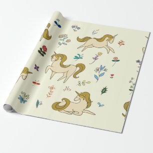 eenhoorn in de bosbloemen kleurillustratie cadeaupapier