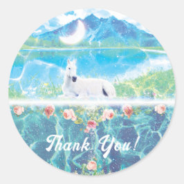 Eenhoorn in een paradijselijke droomwereld ronde sticker