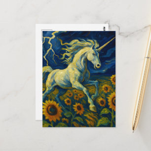 Eenhoorn in een storm in zonnebloemen briefkaart