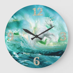 Eenhoorn in Ocean Waves Muur Klok