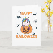 Eenhoorn In Pompoen Cute Eenhoorns Fijne Halloween Kaart (Gele Bloem)