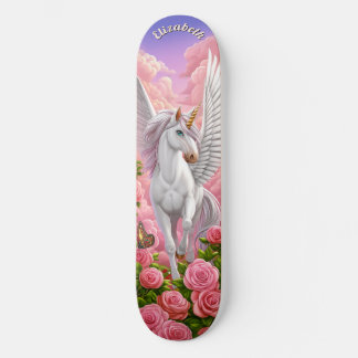 Eenhoorn in roze lucht met rozen fantasie kunst skateboard