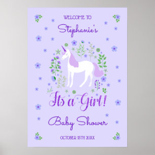 Eenhoorn is een meisje Paarse Baby shower geperson Poster